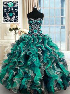 Sleeveless Lace Up Floor Length Appliques Quinceanera Dress
