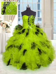 Exquisite Strapless Sleeveless Lace Up Quinceanera Dresses Multi-color Tulle