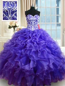 Sweet Floor Length Ball Gowns Sleeveless Purple Ball Gown Prom Dress Lace Up