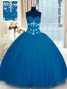 Luxurious Sweetheart Sleeveless Lace Up Sweet 16 Quinceanera Dress Navy Blue Tulle