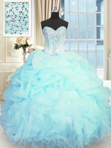 Pick Ups Ball Gowns Sweet 16 Quinceanera Dress Light Blue Sweetheart Organza Sleeveless Floor Length Lace Up