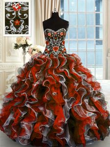 High Quality Floor Length Lace Up Sweet 16 Dresses Multi-color and In for Military Ball and Sweet 16 and Quinceanera with Beading and Appliques