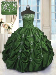 Glorious Pick Ups Floor Length Green Vestidos de Quinceanera Strapless Sleeveless Lace Up