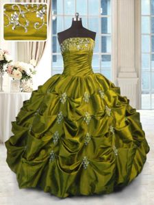 Pick Ups Floor Length Ball Gowns Sleeveless Green Ball Gown Prom Dress Lace Up