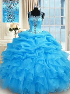 Baby Blue Sleeveless Beading Floor Length Sweet 16 Dresses