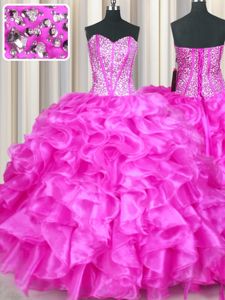 Edgy Sleeveless Beading and Ruffles Lace Up Quince Ball Gowns