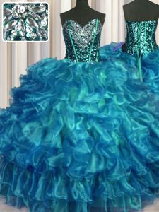Suitable Spaghetti Straps Floor Length Lace Up Quinceanera Gowns Lilac and In for Military Ball and Sweet 16 and Quinceanera with Beading and Sequins and Ruching