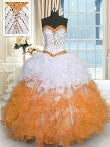 Sweetheart Sleeveless Organza Quinceanera Dress Beading and Ruffles Lace Up