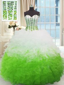 Multi-color Sleeveless Organza Lace Up Quinceanera Gowns for Military Ball and Sweet 16 and Quinceanera