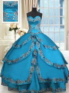 Deluxe Ruffled Floor Length Ball Gowns Sleeveless Blue Quinceanera Dresses Lace Up
