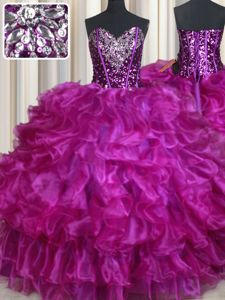 Beading and Ruffles Vestidos de Quinceanera Yellow Green Lace Up Sleeveless Floor Length