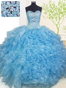 Glorious Yellow Green Organza Lace Up Sweetheart Sleeveless Floor Length Quinceanera Dama Dress Beading and Ruffles