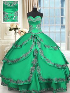 Ruffled Turquoise Sleeveless Taffeta Lace Up Quinceanera Gowns for Military Ball and Sweet 16 and Quinceanera