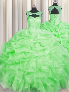 Scoop Floor Length Quinceanera Dress Organza Sleeveless Beading and Pick Ups