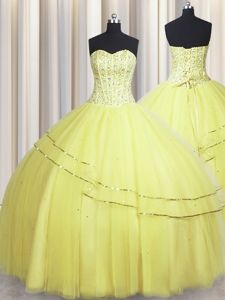 See Through Lace Up Quinceanera Dress Beading and Ruffles and Pick Ups Sleeveless Floor Length