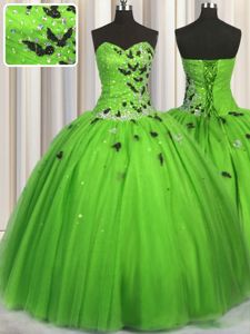 Classical Sleeveless Beading and Appliques Lace Up Quinceanera Dress