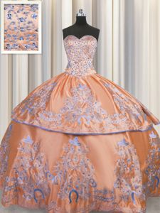 Latest Embroidery Sweetheart Sleeveless Lace Up Vestidos de Quinceanera Orange Taffeta