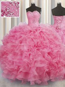 Flare Sleeveless Lace Up Floor Length Beading and Ruffles Quinceanera Gowns