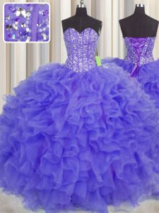 Visible Boning Sleeveless Lace Up Floor Length Beading and Ruffles and Sashes|ribbons 15th Birthday Dress