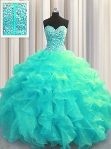 Baby Blue Sweetheart Lace Up Beading and Appliques and Ruffled Layers Quince Ball Gowns Sleeveless