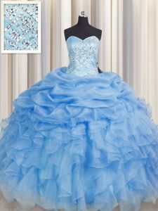 Best Baby Blue Sweetheart Lace Up Beading and Ruffles Sweet 16 Quinceanera Dress Sleeveless
