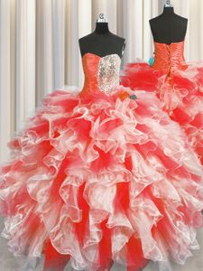 High Class Lavender Ball Gowns Beading and Ruffles Sweet 16 Dresses Lace Up Organza Sleeveless Floor Length