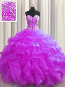 Visible Boning Zipper Up Ball Gowns 15th Birthday Dress Light Yellow Sweetheart Organza Sleeveless Floor Length Zipper