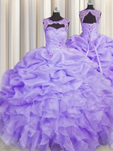 Enchanting Sequins Puffy Skirt Ball Gowns 15th Birthday Dress Lavender Strapless Tulle Sleeveless Floor Length Lace Up