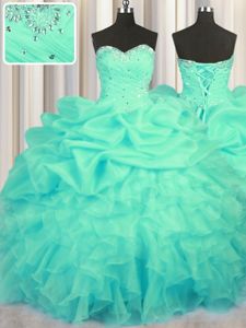 Glamorous Sleeveless Beading and Ruffles and Ruching and Pick Ups Lace Up Vestidos de Quinceanera