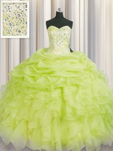 Customized Sleeveless Lace Up Floor Length Beading and Ruffles Sweet 16 Dress