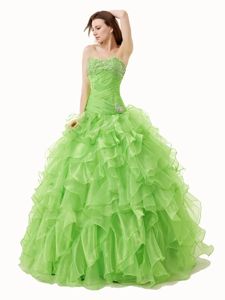 Stylish Sleeveless Floor Length Beading and Ruffles Lace Up Quince Ball Gowns with