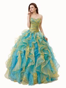 Latest Multi-color Sweetheart Neckline Beading and Ruffles and Ruching Quinceanera Dress Sleeveless Lace Up