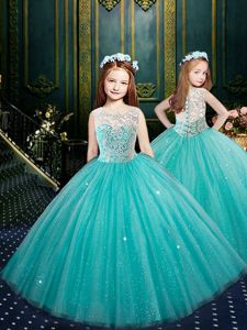 High Class Scoop Floor Length Ball Gowns Sleeveless Blue High School Pageant Dress Clasp Handle