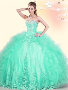 Custom Design Floor Length Ball Gowns Sleeveless Apple Green Quinceanera Gowns Lace Up