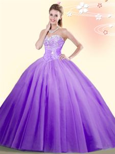 Great Lilac Organza Backless Sweet 16 Quinceanera Dress Sleeveless Floor Length Beading and Ruffles