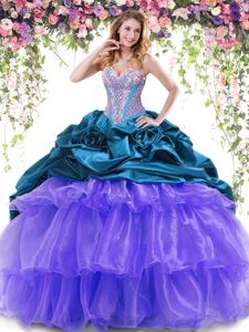 Flirting Beading and Ruffled Layers and Pick Ups Ball Gown Prom Dress Multi-color Lace Up Sleeveless With Brush Train