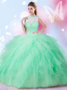 Floor Length Lace Up Sweet 16 Dresses Lilac and In for Military Ball and Sweet 16 and Quinceanera with Beading and Ruffles
