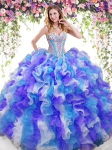 Free and Easy Sleeveless Lace Up Floor Length Beading and Ruffles Sweet 16 Quinceanera Dress
