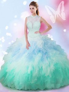 Popular Light Yellow Quince Ball Gowns Military Ball and Sweet 16 and Quinceanera and For with Beading and Ruffles Sweetheart Sleeveless Lace Up