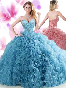 Lovely Beading and Ruffles Sweet 16 Quinceanera Dress Blue Lace Up Sleeveless Brush Train