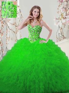 Pretty Sleeveless Embroidery and Ruffles Lace Up Quinceanera Court Dresses