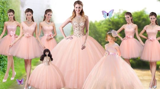 Low Price Floor Length Ball Gowns Sleeveless Peach Vestidos de Quinceanera Lace Up