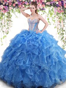 Multi-color Sleeveless Beading and Ruffles Lace Up Quinceanera Gown