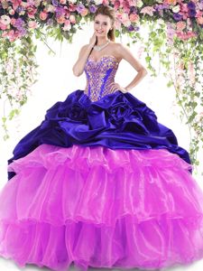 Multi-color Organza and Taffeta Lace Up Sweetheart Sleeveless With Train Quinceanera Gown Brush Train Beading and Ruffled Layers and Pick Ups