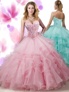 Multi-color Sleeveless Floor Length Beading and Ruffles Lace Up Quinceanera Dress