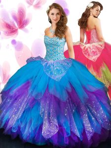 Multi-color Scoop Lace Up Beading Sweet 16 Dresses Sleeveless