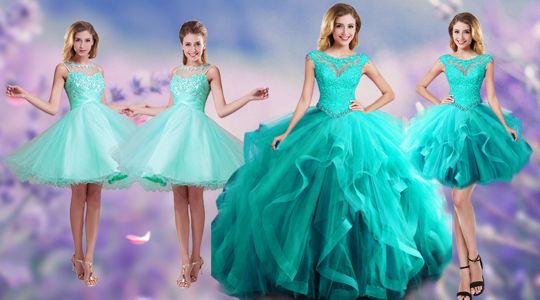 High Class Scoop Floor Length Ball Gowns Sleeveless Aqua Blue Ball Gown Prom Dress Lace Up