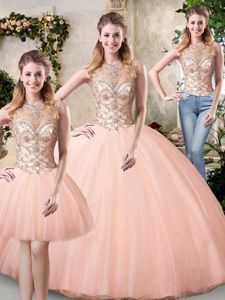 Scoop Sleeveless Beading Lace Up Vestidos de Quinceanera