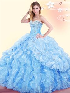 Apple Green Ball Gowns Sweetheart Sleeveless Tulle Floor Length Lace Up Beading 15th Birthday Dress