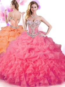 Romantic Royal Blue Ball Gowns Sweetheart Cap Sleeves Organza Floor Length Lace Up Beading and Ruffles Vestidos de Quinceanera